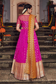 Fuchsia Pink and Orange Banarasi Dress