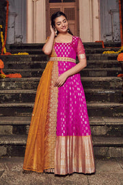 Fuchsia Pink and Orange Banarasi Dress