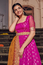 Fuchsia Pink and Orange Banarasi Dress