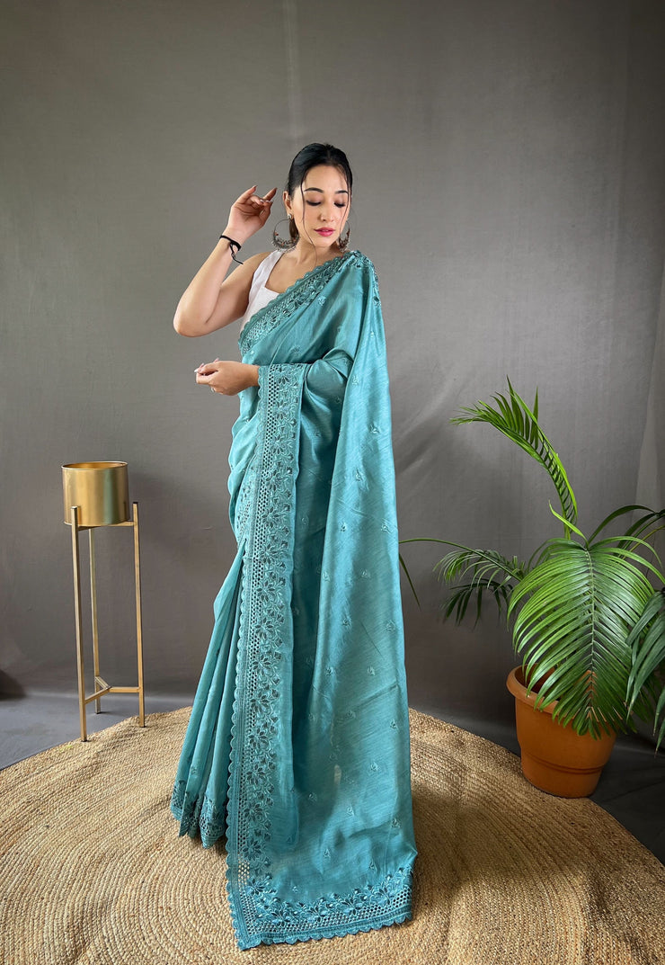 Matka Silk Saree With Cutwork Border