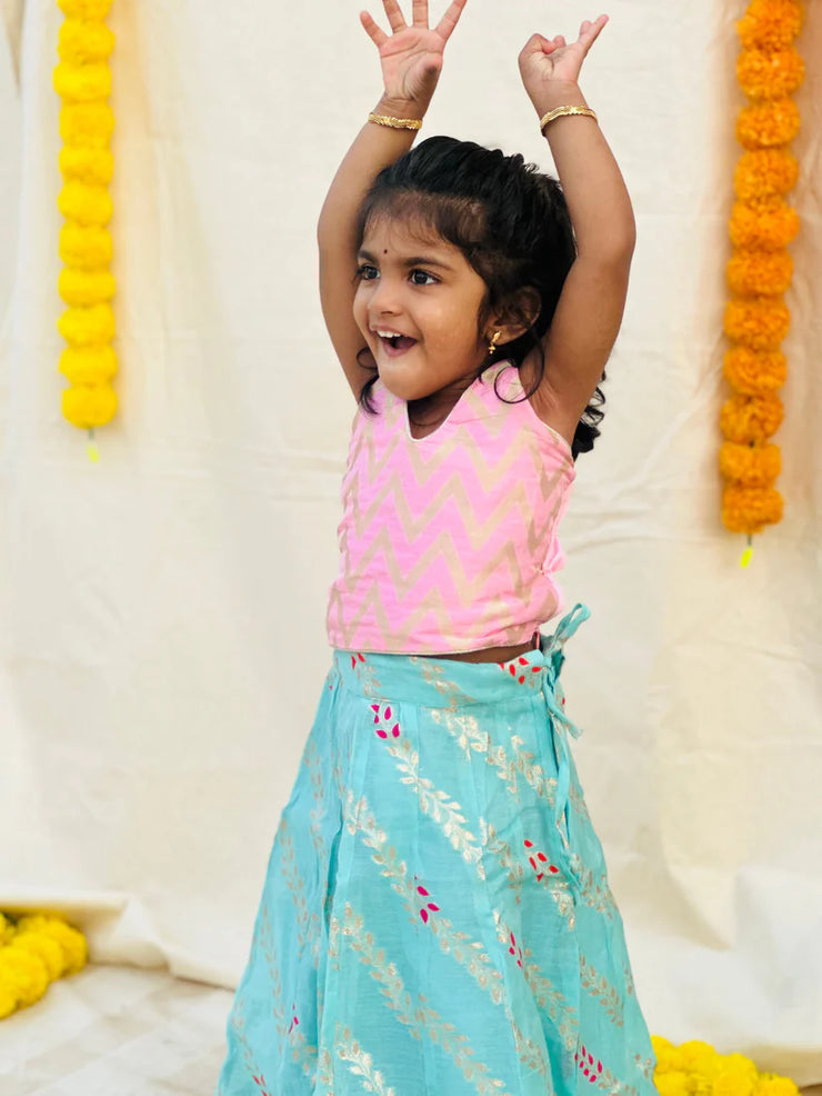 Baby pink and blue leaf skirt