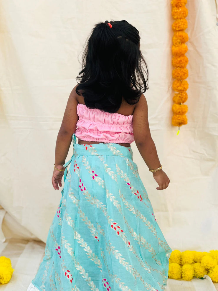 Baby pink and blue leaf skirt