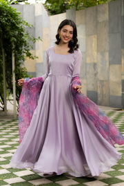 Lilac Georgette Dress with Multicolor Organza Dupatta