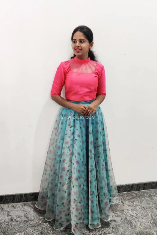 Pink Croptop with Blue Skirt