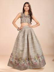 Kids Grey Silk blend Lehenga