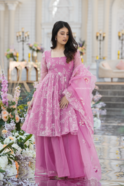 Parvati Pink Organza Palazzo Suit Set