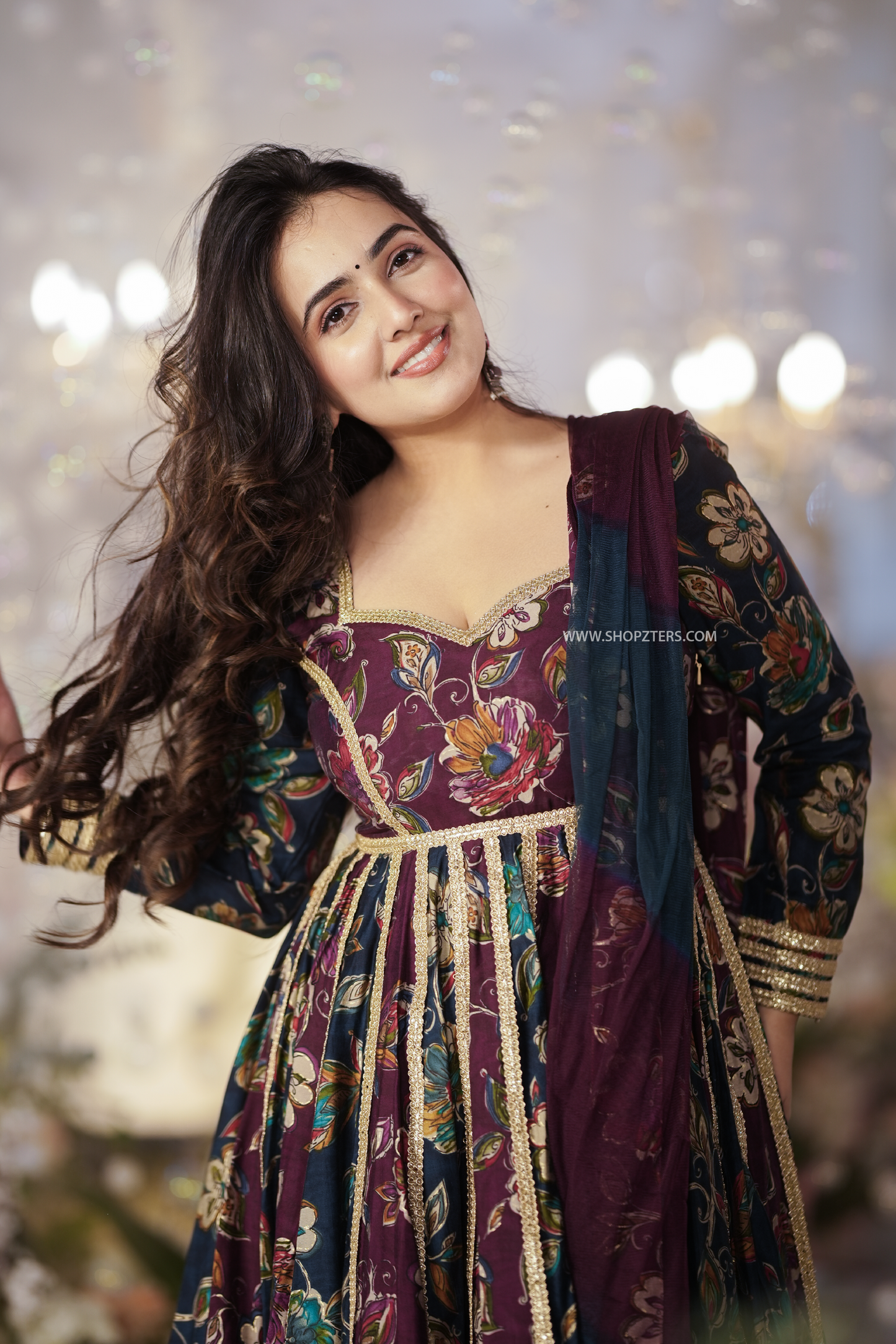 Maroon & Green Rayon Floral Suit Set