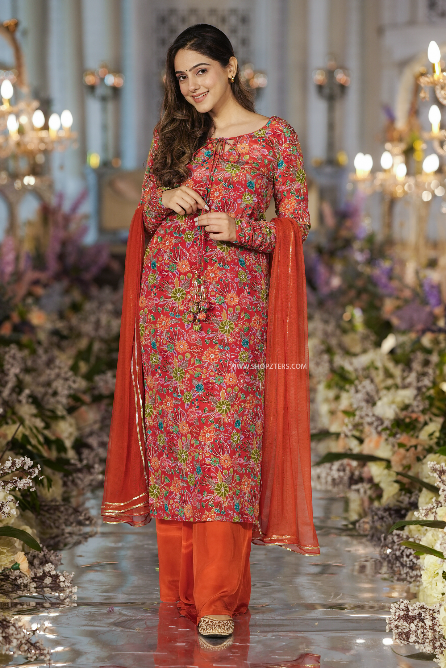Dhara Orange Heavy Kurta-Palazzo Set