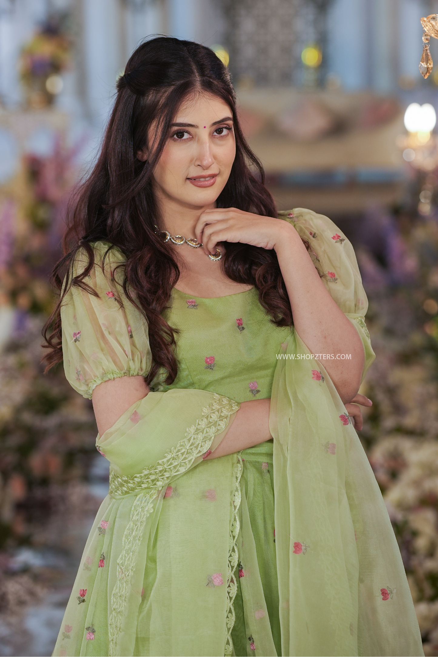 AZAEL GREEN ORGANZA LEHENGA SET