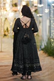 Night Star Black Embroidered Georgette Suit Set