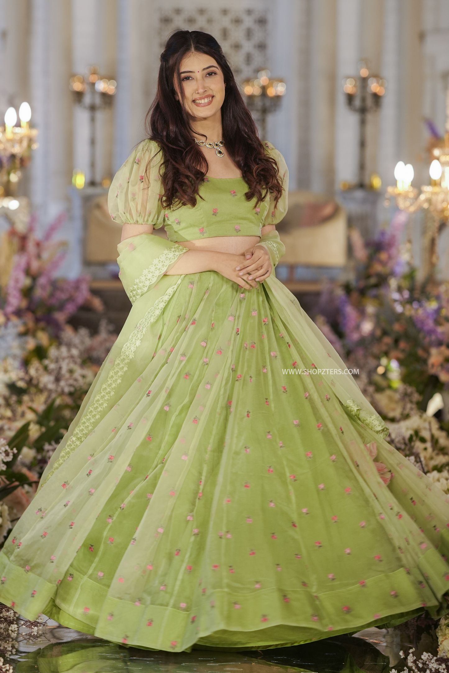 AZAEL GREEN ORGANZA LEHENGA SET