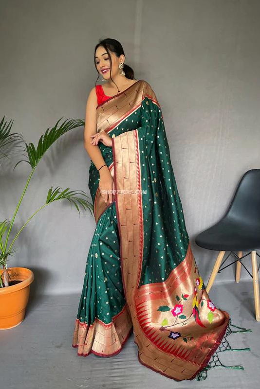 Polka Paithani Silk Saree With Zari Woven Border