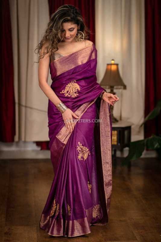 Purple Cotton Silk Saree