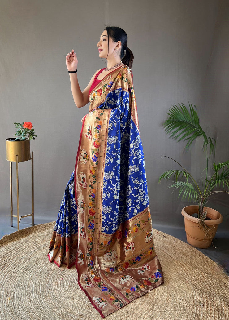 Paithani And Patola Fusion Saree With Meenakari Pallu