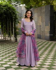 Lilac Georgette Dress with Multicolor Organza Dupatta