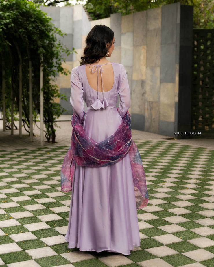 Lilac Georgette Dress with Multicolor Organza Dupatta