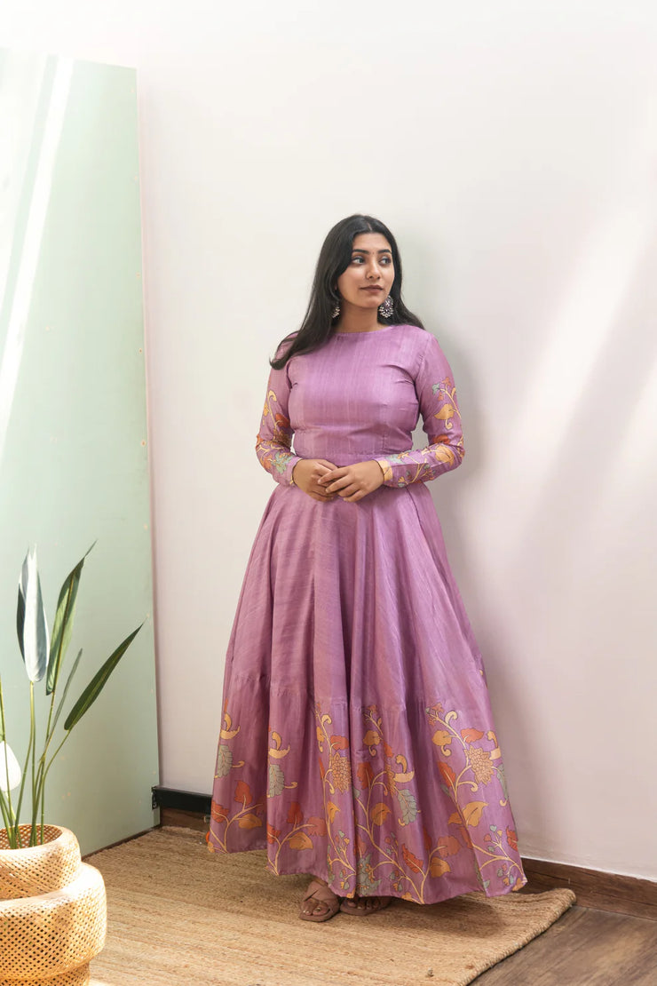 Lilac Kalamkari Tussar Silk Lehenga