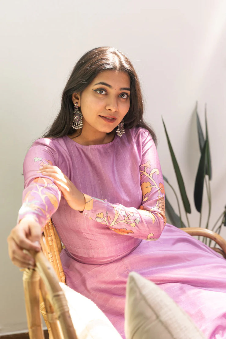Lilac Kalamkari Tussar Silk Lehenga