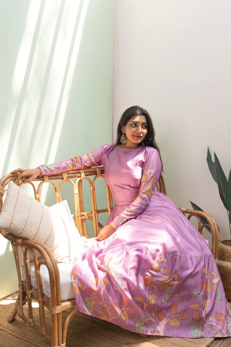 Lilac Kalamkari Tussar Silk Lehenga