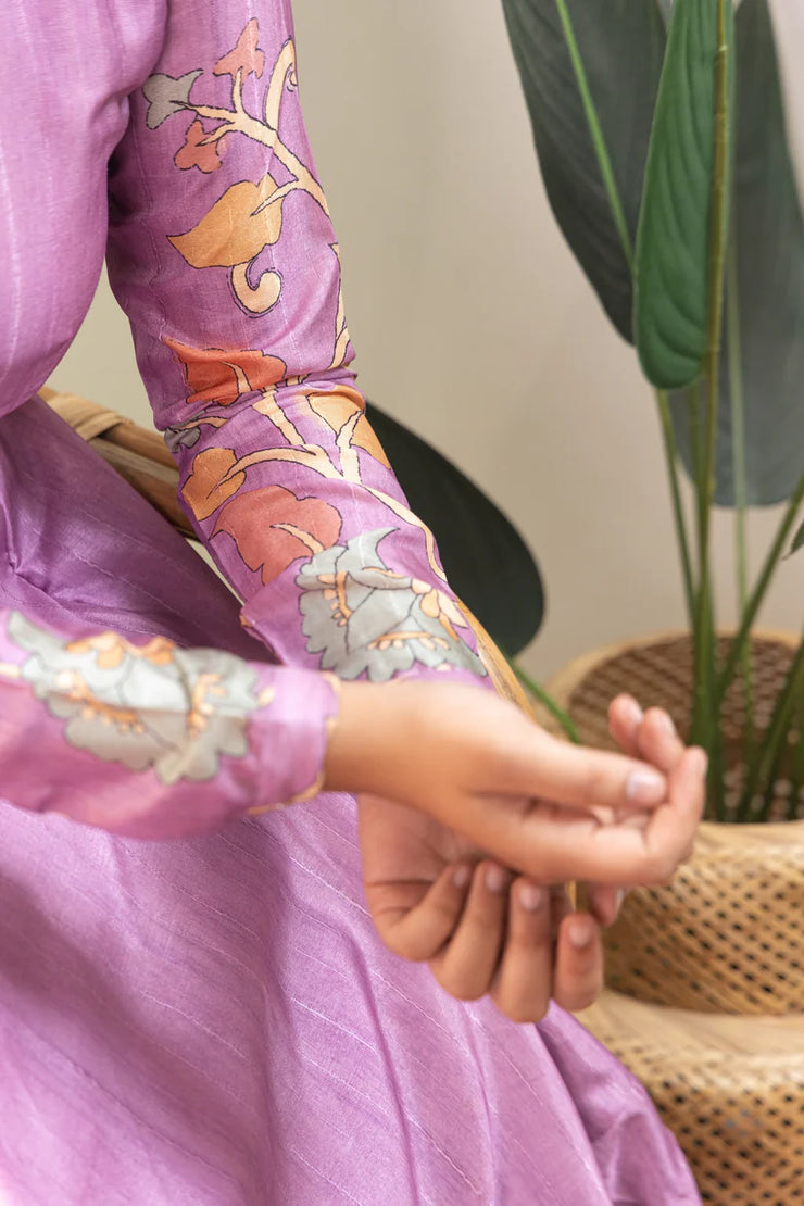 Lilac Kalamkari Tussar Silk Lehenga
