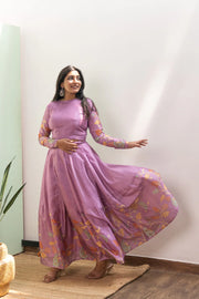 Lilac Kalamkari Tussar Silk Lehenga
