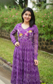 Panna Bandhej Kurta Set in Purple