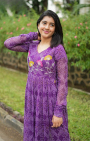 Panna Bandhej Kurta Set in Purple