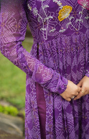 Panna Bandhej Kurta Set in Purple