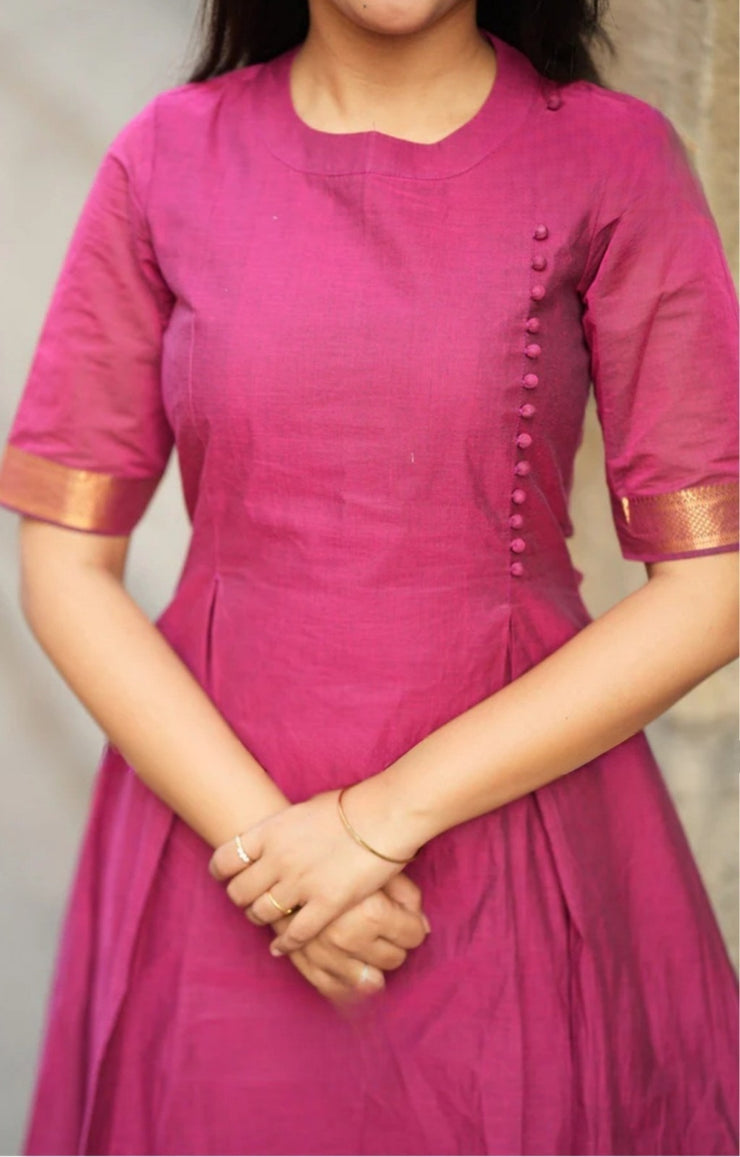 Antra Handloom Kurta Set (Dress) in Magenta