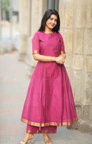 Antra Handloom Kurta Set (Dress) in Magenta