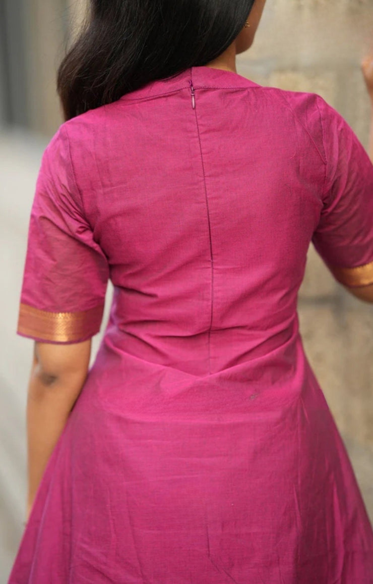Antra Handloom Kurta Set (Dress) in Magenta