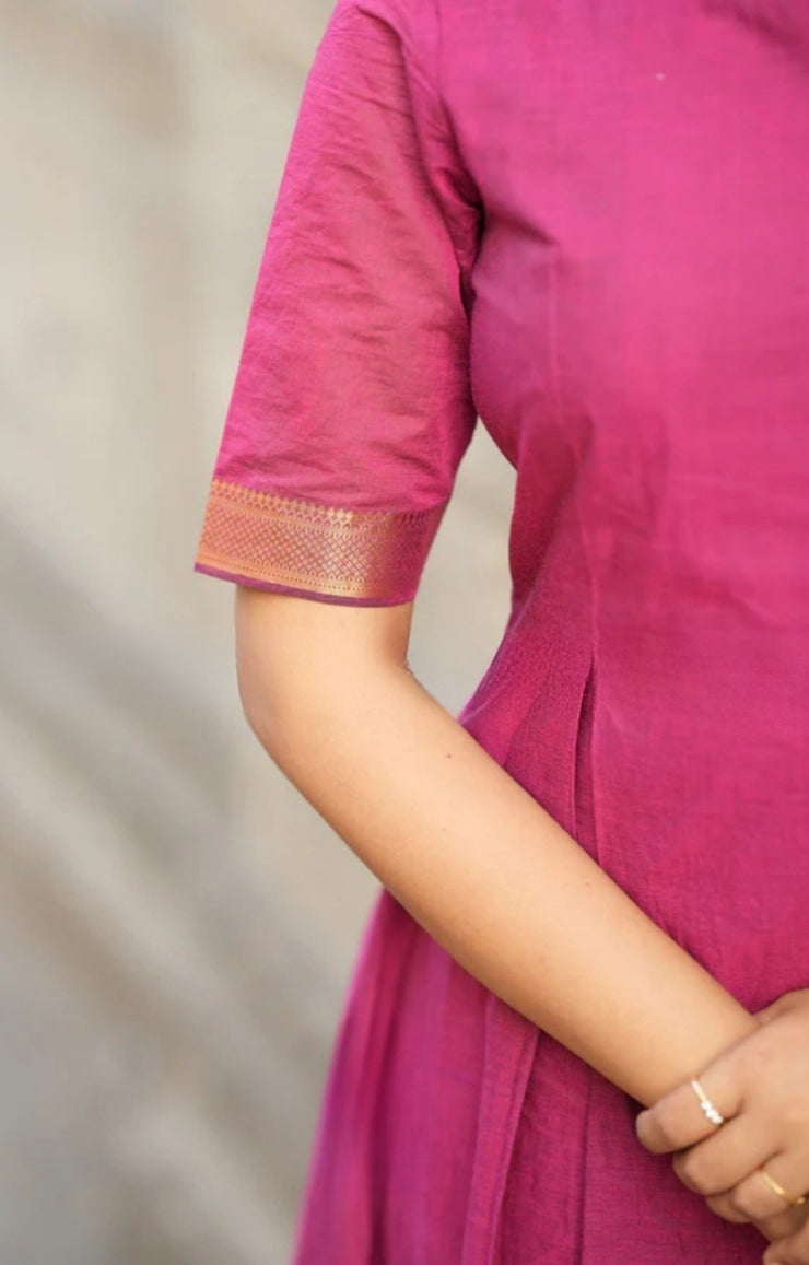 Antra Handloom Kurta Set (Dress) in Magenta