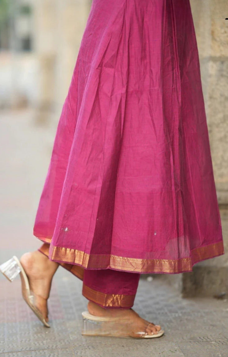Antra Handloom Kurta Set (Dress) in Magenta