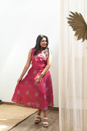 Ruhi Magenta Tree Vest Skirt Set