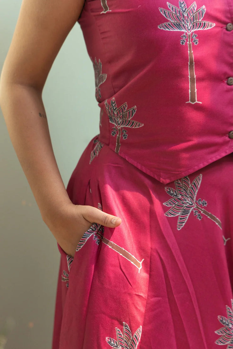 Ruhi Magenta Tree Vest Skirt Set