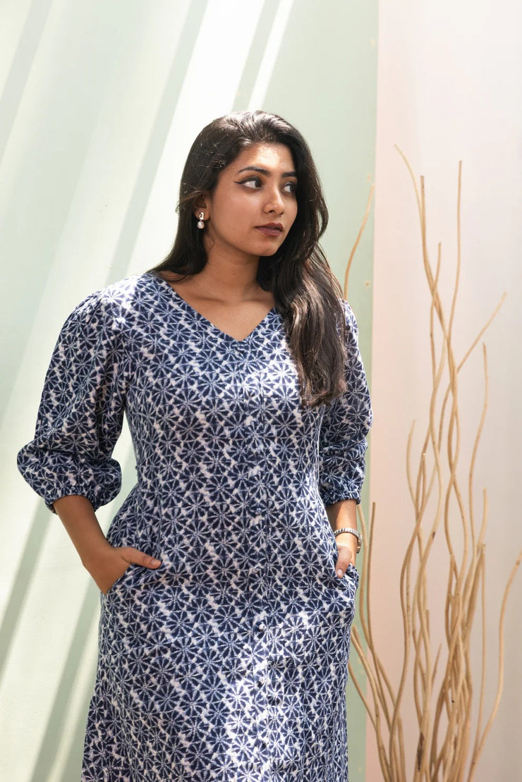 Richa Indigo Shibori Midi Dress