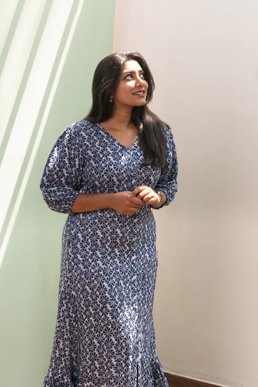 Indigo Shibori Midi Dress
