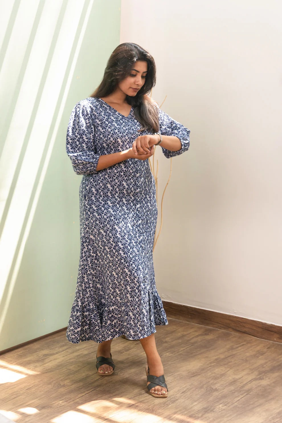Indigo Shibori Midi Dress