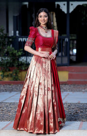 Saffron Half Saree Set In Wine