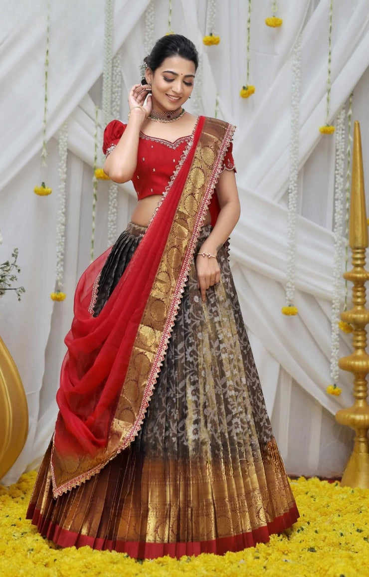 Ganga Banarasi Lehenga Set in Copper