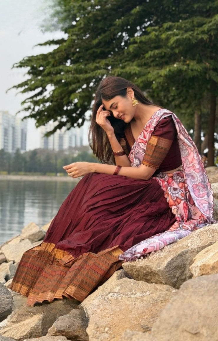 Saumya Handloom Lehenga Set in Maroon