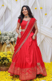 Maharani Half Saree Set in Red