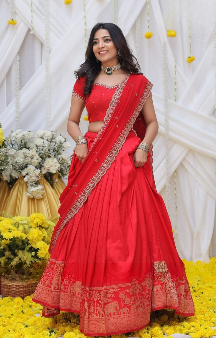 Maharani Half Saree Set in Red