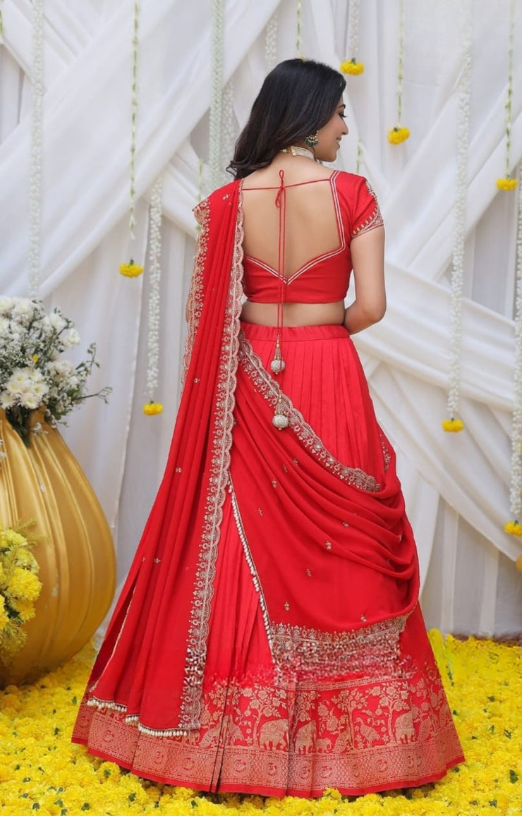 Maharani Half Saree Set in Red