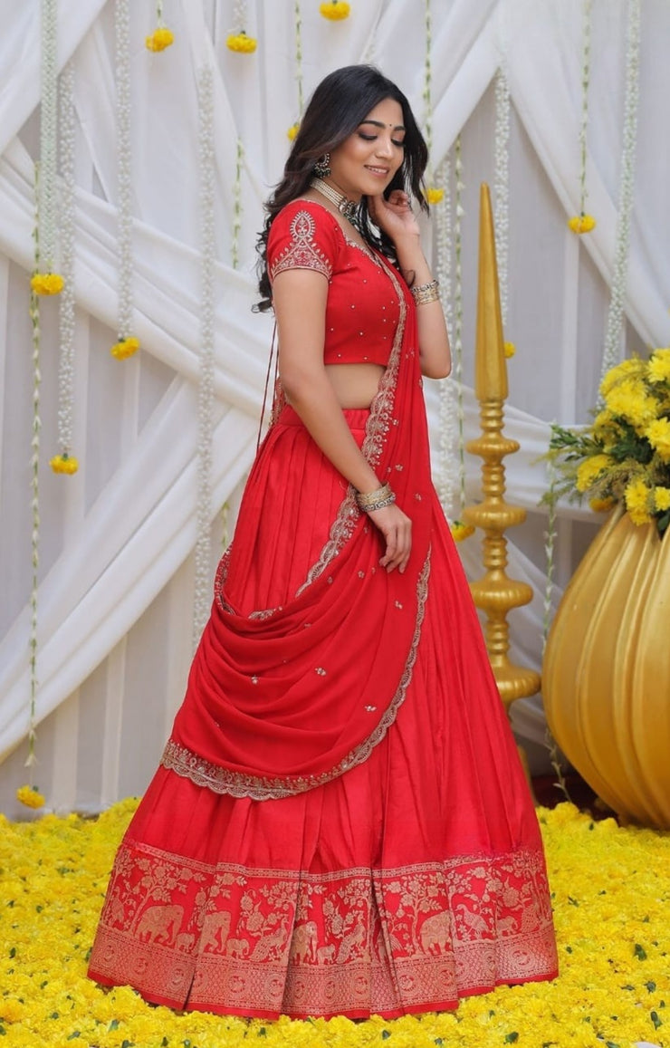 Maharani Half Saree Set in Red