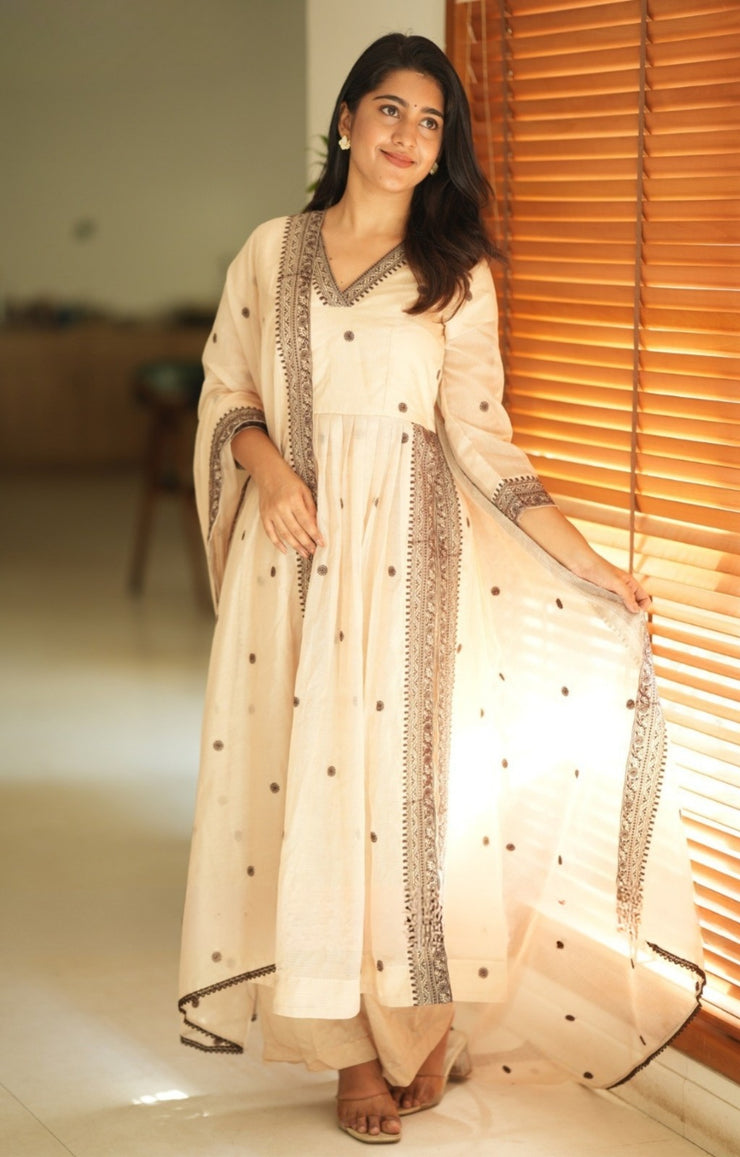 Ivana Kota Doria Kurta Set (Dress) in Vanilla