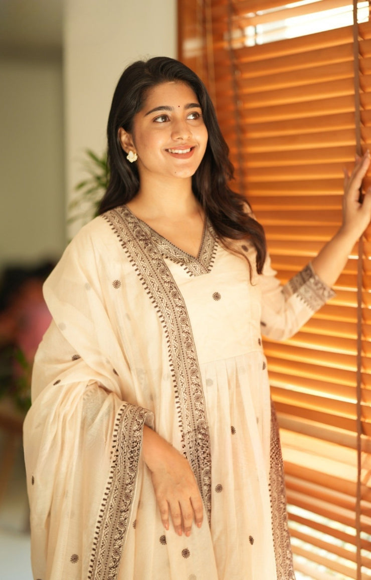 Ivana Kota Doria Kurta Set (Dress) in Vanilla
