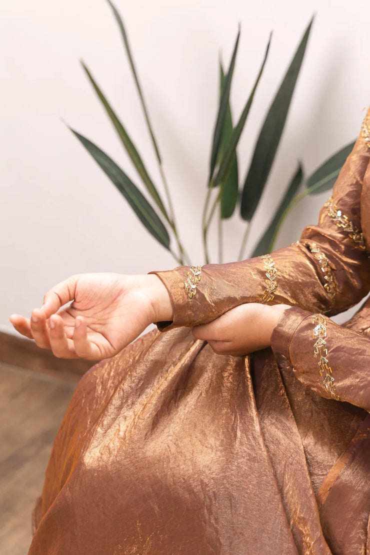 Anjali Golden Crushed Silk Anarkali