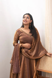 Anjali Golden Crushed Silk Anarkali