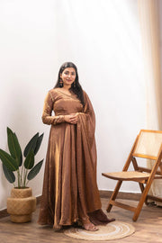 Anjali Golden Crushed Silk Anarkali